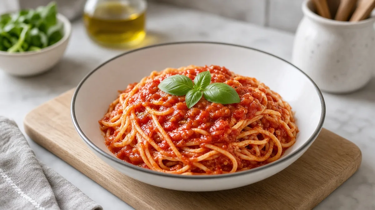 Bowl of spaghetti with marinara and Parmesan