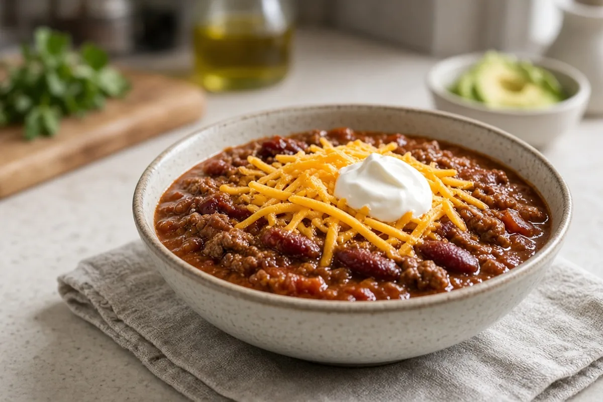 Beef and bean chili dinner bowl
