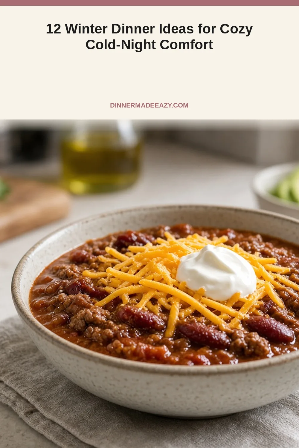 Vertical photo of winter chili dinner